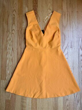 Zara Mustard Yellow Cutout Back Skater Dress Medium